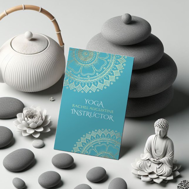 Tarjeta De Citas Instructor de Meditación de Yoga Oro Azul Verde Ma (Subido por el creador)