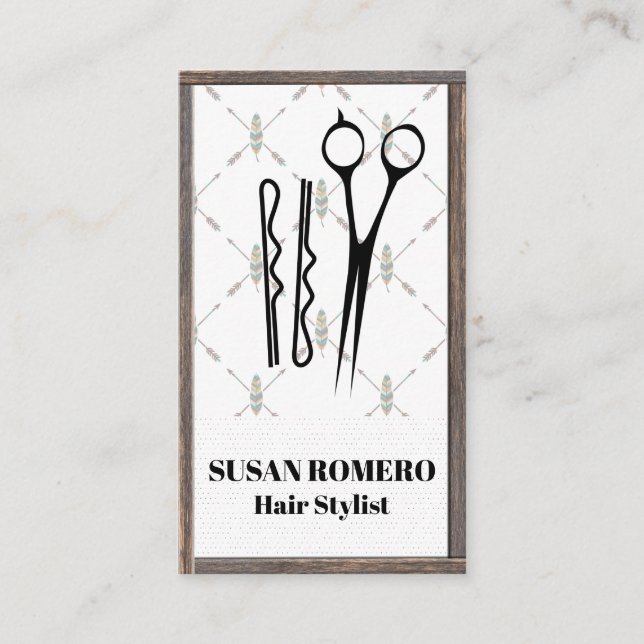 Tarjeta De Citas Lágrimas y piñones de pelo | Wood Trim Boho Style (Anverso)