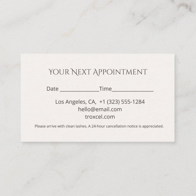 Tarjeta De Citas Lash Appointment Card Elegant Design (Reverso)