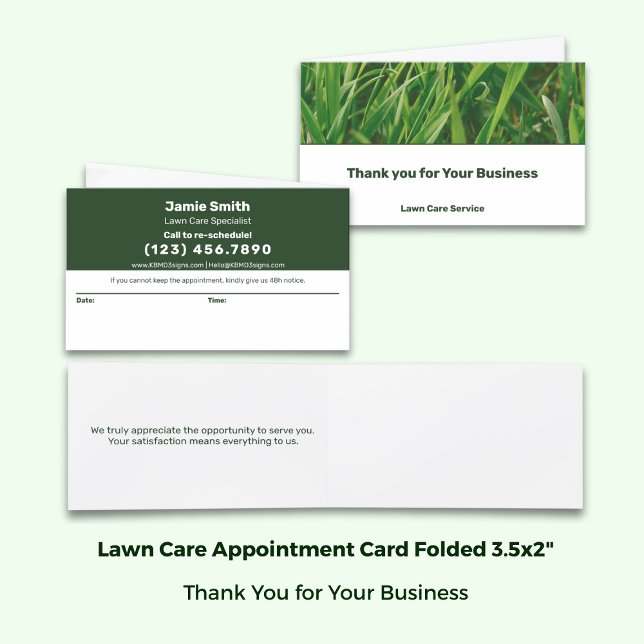 Tarjeta De Citas Lawn Care Green White Combined Thank You & (Lawn Care Green White Combined Thank You & Appointment Card; Folded Size 3.5x2 Inch)