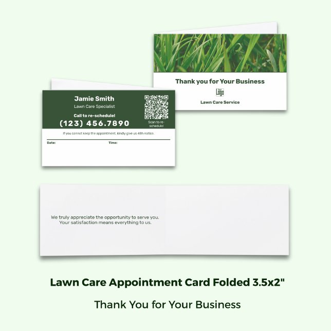 Tarjeta De Citas Lawn Care Logo Combined Thank You & (Lawn Care Logo Combined Thank You & Appointment Card; Folded 3.5x2 Inch)