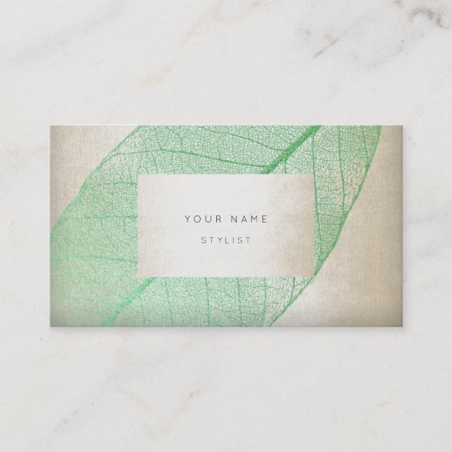 Tarjeta De Citas Leaf Skeletron Mint Ivory Pastel Delicate Glam (Anverso)