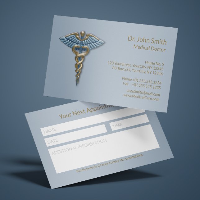 Tarjeta De Citas Light Blue Gold Caduceus Fine Professional Medical (Subido por el creador)