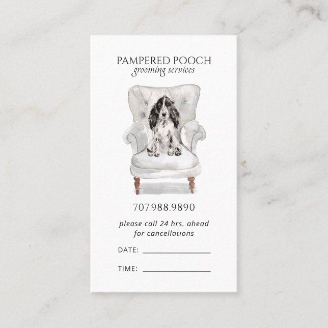 Tarjeta De Citas linda acuarela Dog Spa Groomer (Anverso)