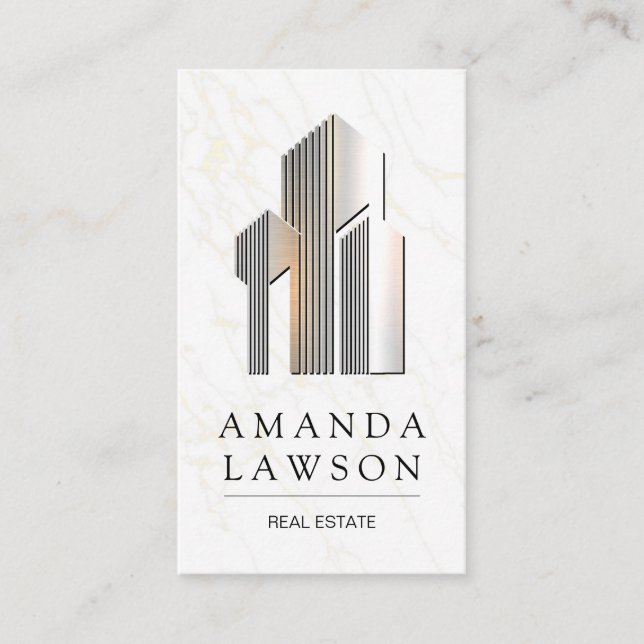 Tarjeta De Citas Logo de los edificios inmobiliarios metalizado (Anverso)