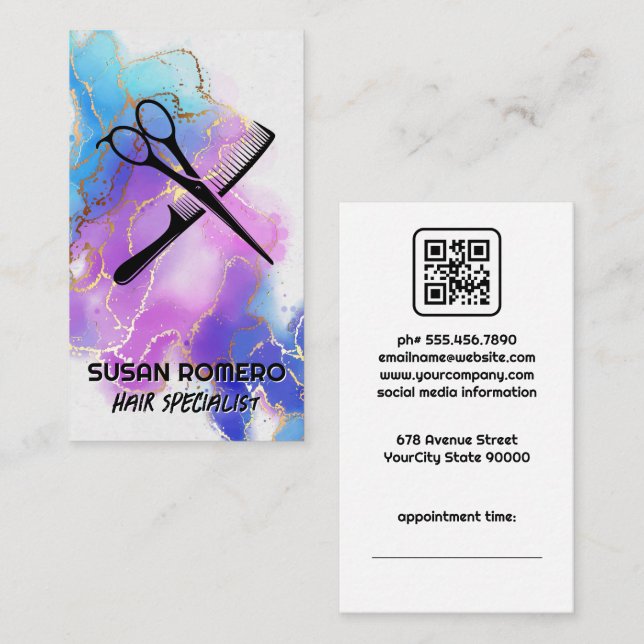 Tarjeta De Citas Logo de Scissors | Artístico acuarela (Anverso / Reverso)