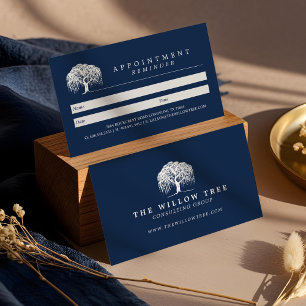 Tarjeta De Citas Logotipo de árbol salvaje azul y blanco de la Mari