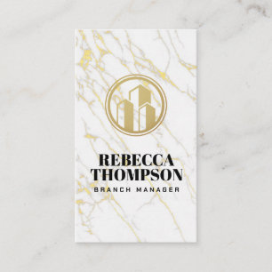Tarjeta De Citas Logotipo de edificios de oro   Mármol blanco