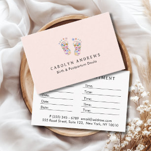 Tarjeta De Citas Logotipo de Huella de Bebé Flor Colorida Rosa Páli
