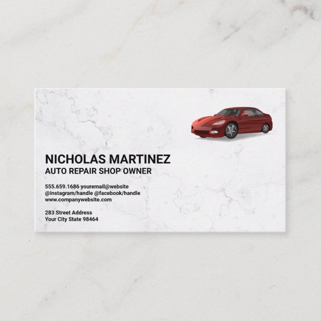 Tarjeta De Citas Logotipo del coche rojo | Mármol (Anverso)