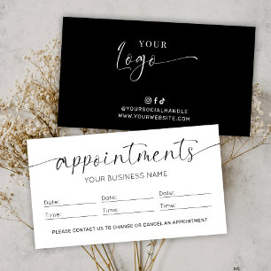 Tarjeta De Citas Logotipo elegante de peluquería en blanco y negro