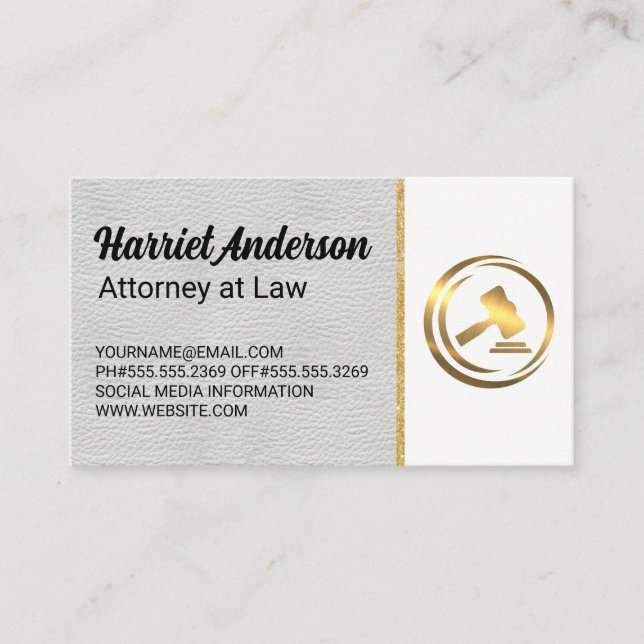 Tarjeta De Citas Logotipo Gavel Gold | Ley (Anverso)