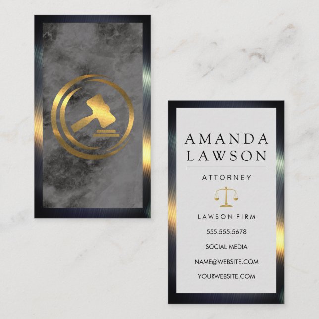 Tarjeta De Citas Logotipo Gavel Gold | Ley | Justicia (Anverso / Reverso)