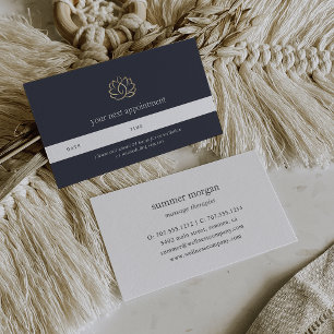 Tarjeta De Citas Logotipo Navy & Gold Lotus Wellness Massage Spa