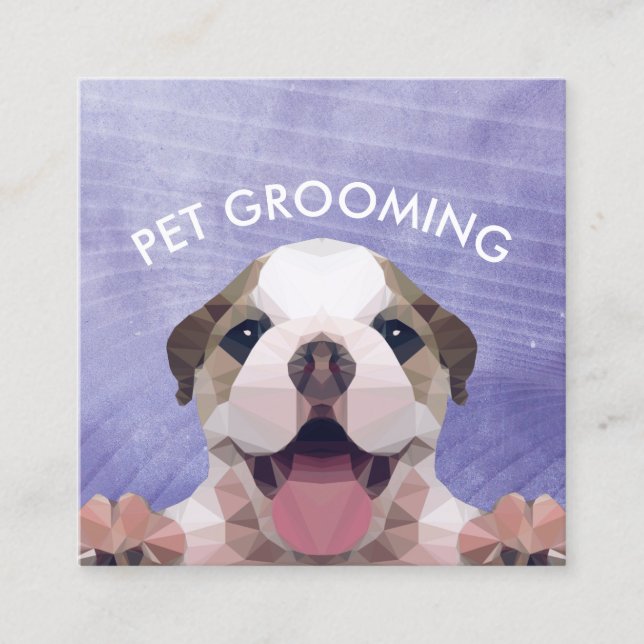 Tarjeta De Citas Low Poly Dog Pet Care Grooming Bathing (Anverso)