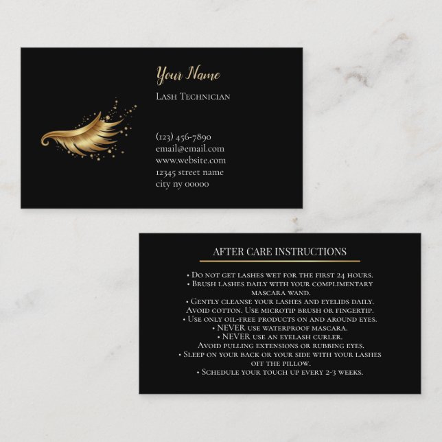 Tarjeta De Citas Luxury Lash Technician After care Card (Anverso / Reverso)