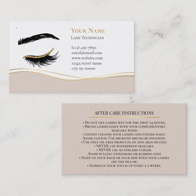 Tarjeta De Citas Luxury Lash Technician After care Card (Anverso / Reverso)