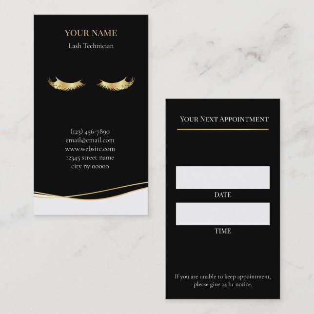 Tarjeta De Citas Luxury Lash Technician Appointment Card (Anverso / Reverso)