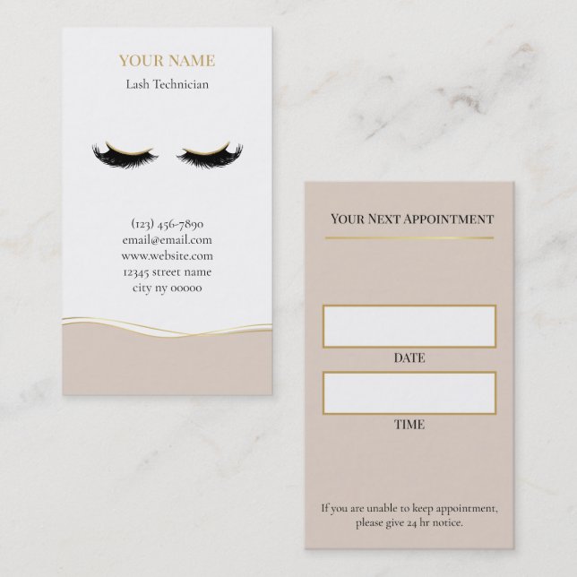 Tarjeta De Citas Luxury Lash Technician Appointment Card (Anverso / Reverso)