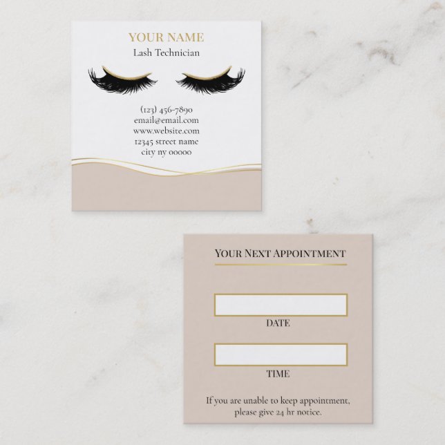 Tarjeta De Citas Luxury Lash Technician Appointment Card (Anverso / Reverso)