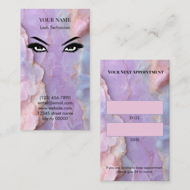 Tarjeta De Citas Luxury Pastel Marble Lash Artist Appointment Card (Anverso / Reverso)