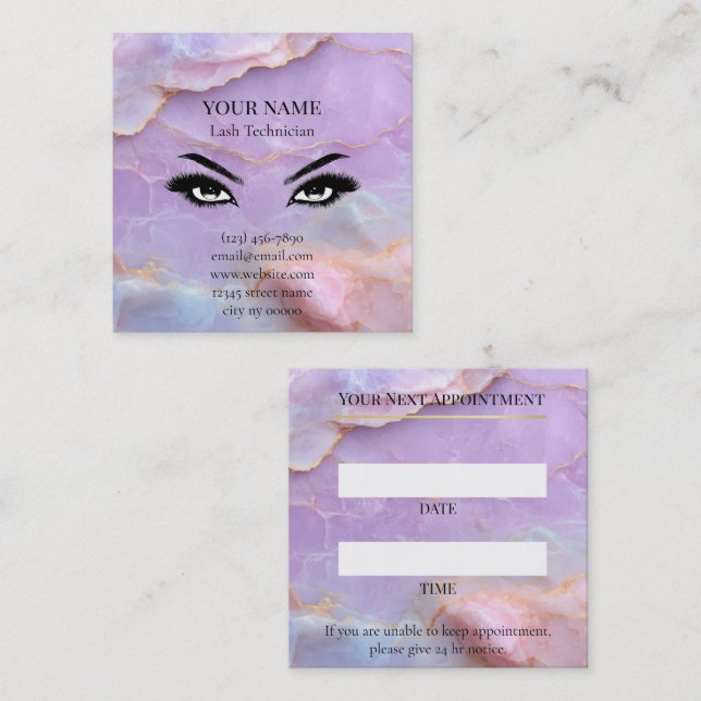 Tarjeta De Citas Luxury Pastel Marble Lash Artist Appointment Card (Anverso / Reverso)