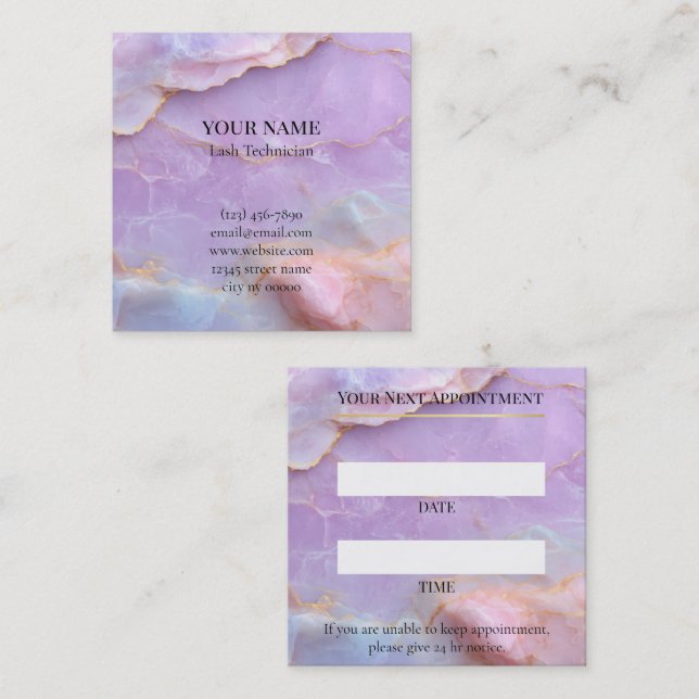 Tarjeta De Citas Luxury Pastel Marble Lash Artist Appointment Card (Anverso / Reverso)