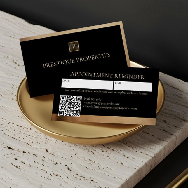 Tarjeta De Citas Luxury Real Estate & Law Firm Black Gold Monogram (Luxury Real Estate & Law Firm Black Gold Monogram Appointment Card)