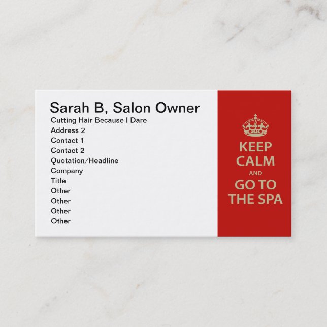 Tarjeta De Citas Manténgase tranquilo y vaya al Spa (Anverso)