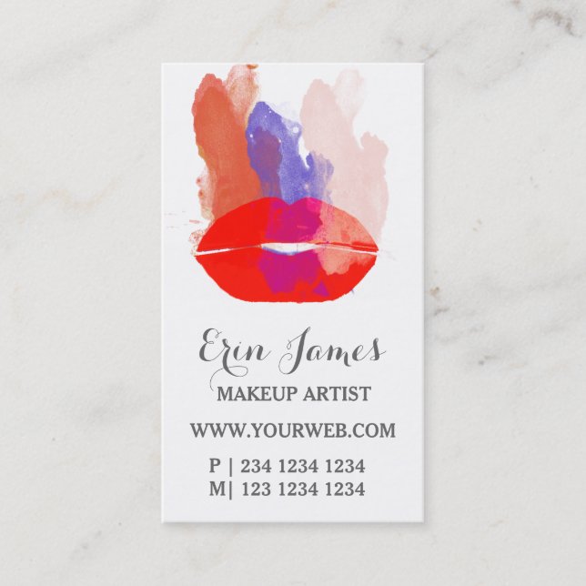 Tarjeta De Citas Maquillaje rojo intrépido de las pinceladas de la (Anverso)