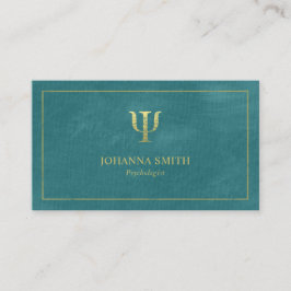 Tarjeta De Citas Marco dorado de lienzo turquesa, símbolo psicólogo