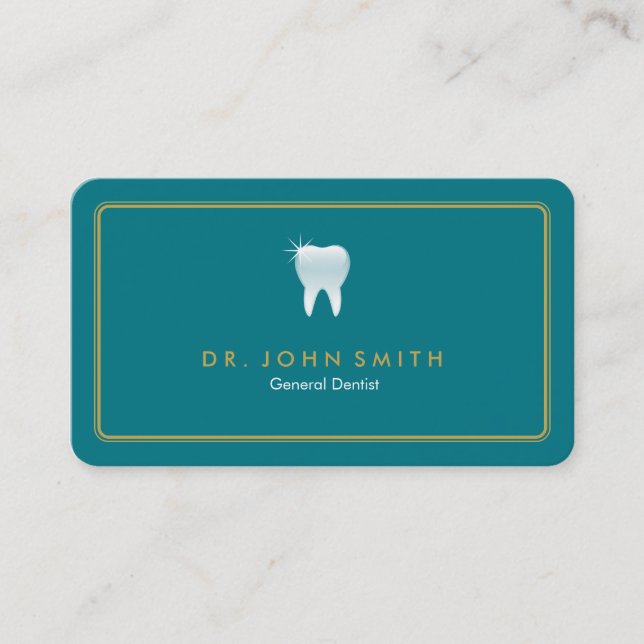 Tarjeta De Citas Marco redondeado dorado Turquoise Tooth Dental (Anverso)