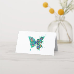Tarjeta De Citas Mariposa con plumas de pavo real verde