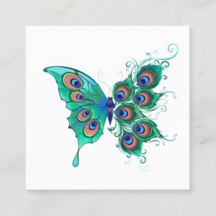 Tarjeta De Citas Mariposa con plumas de pavo real verde