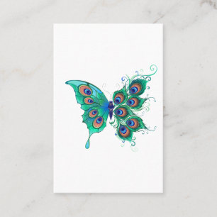Tarjeta De Citas Mariposa con plumas de pavo real verde