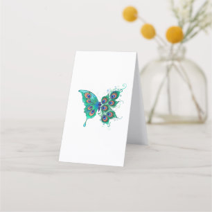 Tarjeta De Citas Mariposa con plumas de pavo real verde