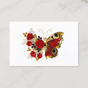 Tarjeta De Citas Mariposa de flor roja con rosas rojas