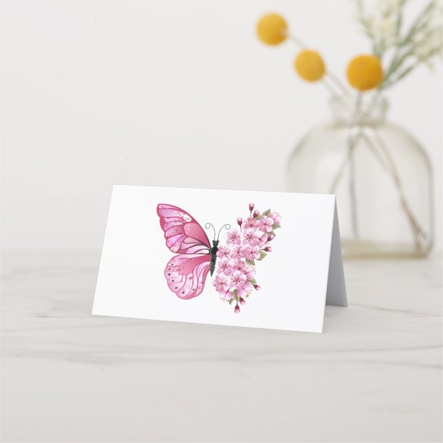 Tarjeta De Citas Mariposa de flores con Sakura rosa (Anverso)
