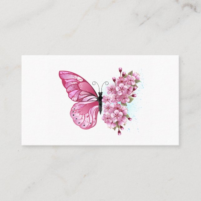 Tarjeta De Citas Mariposa de flores con Sakura rosa (Anverso)