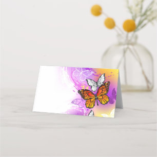 Tarjeta De Citas Mariposas Monarca sobre Fondo Púrpura