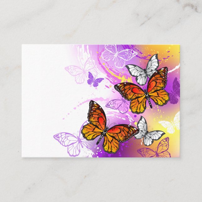 Tarjeta De Citas Mariposas monarcas en fondo morado (Anverso)
