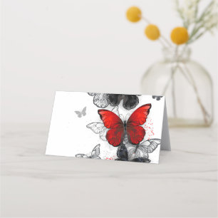 Tarjeta De Citas Mariposas Morpho voladoras negras y rojas