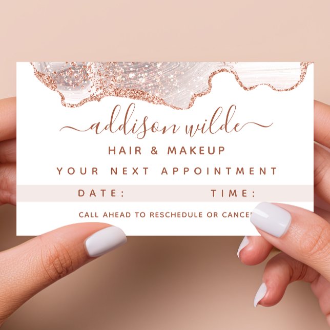 Tarjeta De Citas Mármol blanco chic Agata Oro Rosa (Subido por el creador)