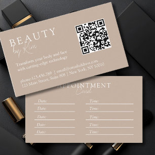 Tarjeta De Citas Marrón y blanco, mínimo, elegante, salón, código Q