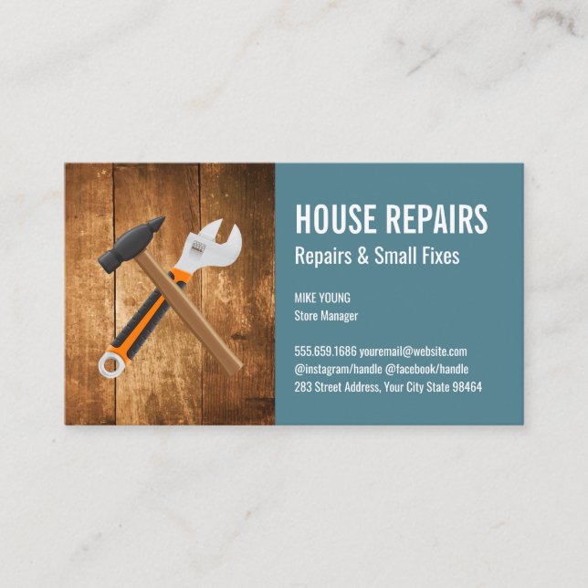 Tarjeta De Citas Martillo y llave | Construcción (Anverso)