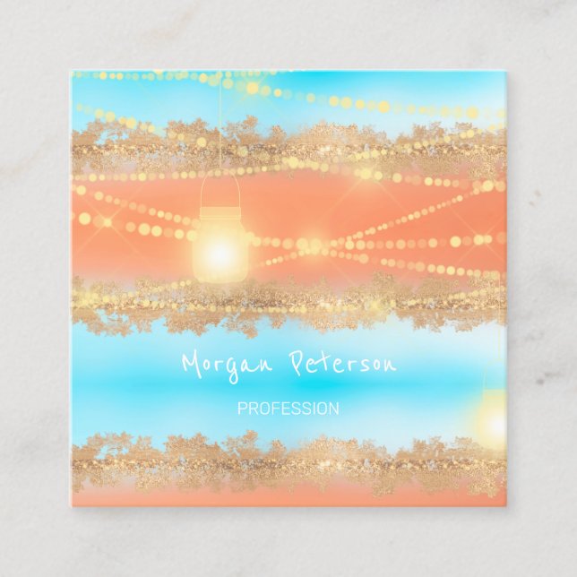 Tarjeta De Citas Masaje Spa Wellness Blue Gold Luces Belleza (Anverso)