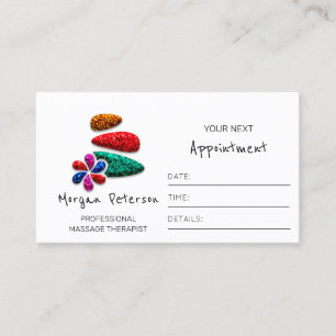 Tarjeta De Citas Masaje Spa Wellness Logo Flor Estones Purpurina