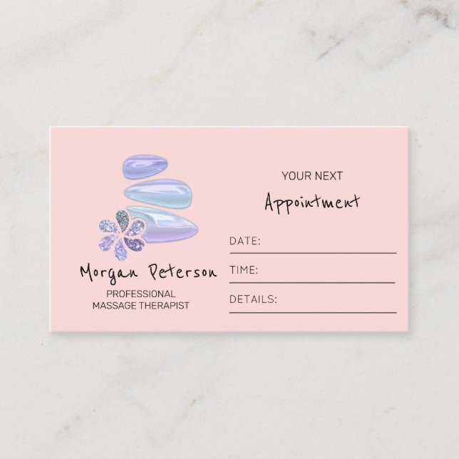 Tarjeta De Citas Masaje Spa Wellness Logo Flor Rosa azul (Anverso)