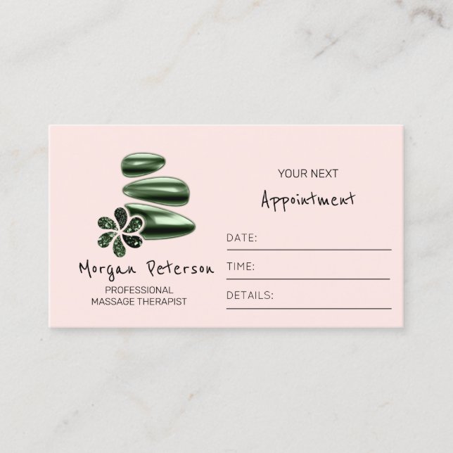 Tarjeta De Citas Masaje Spa Wellness Logo Flor Rosa Verde (Anverso)