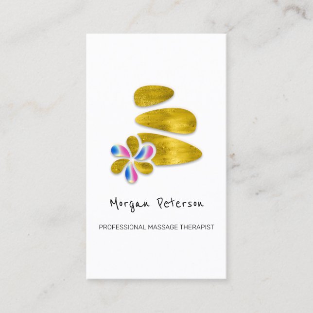 Tarjeta De Citas Masaje Spa Wellness Logo Floral Stone Gold (Anverso)
